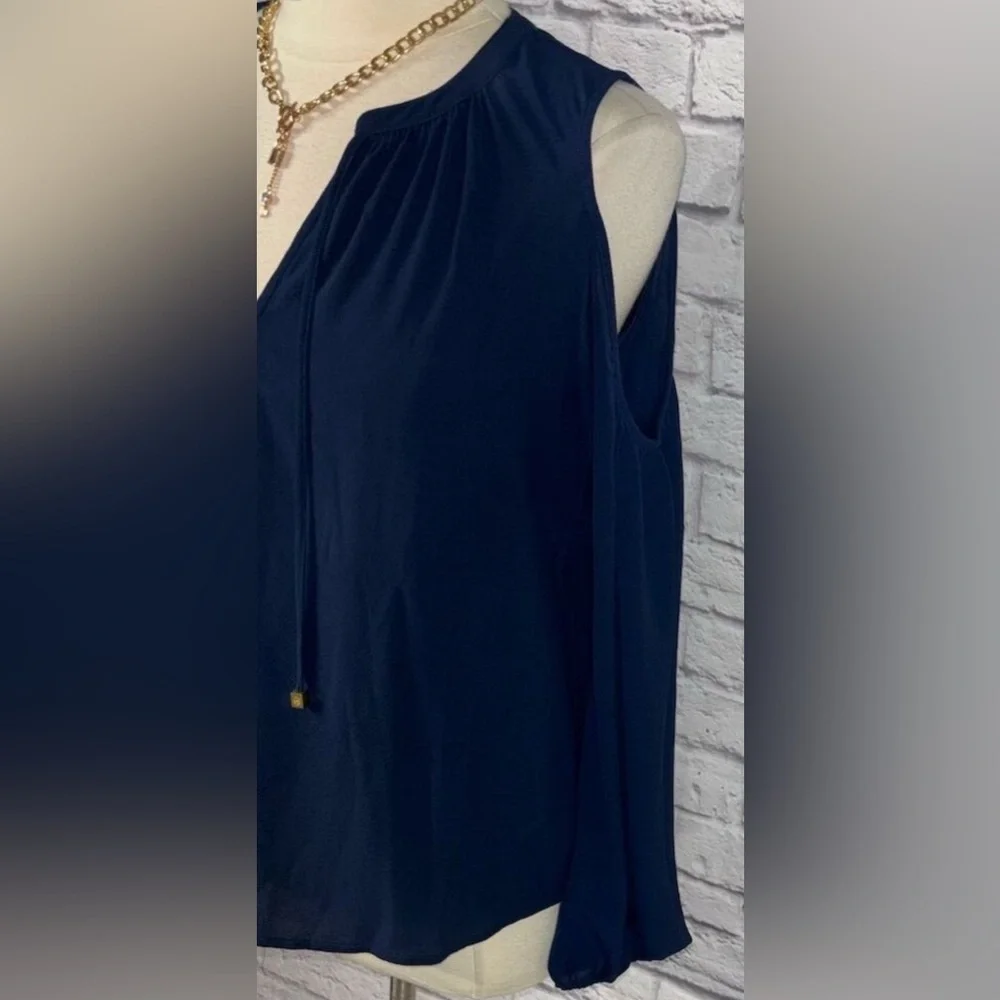NWT Michael Kors Blue Tie Front Cold Shoulder Long Sleeve Blouse